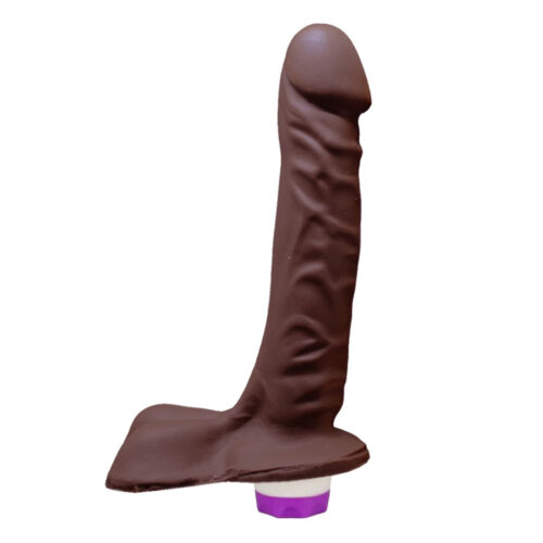 010040-Chocolate_1 Prótese com Vibro Interno com Escroto 19,5 X 4,5 cm Garji