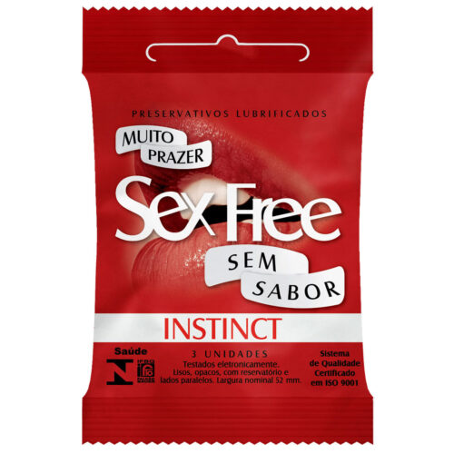 01103_1 Preservativos Lubrificados Instinct Sem Sabor com 3 unidades Sex Free