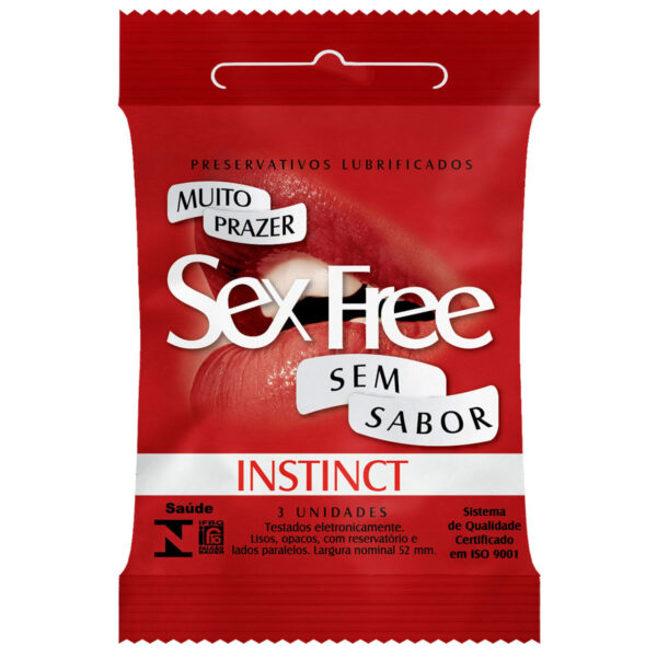 01103_1 Preservativos Lubrificados Instinct Sem Sabor com 3 unidades Sex Free