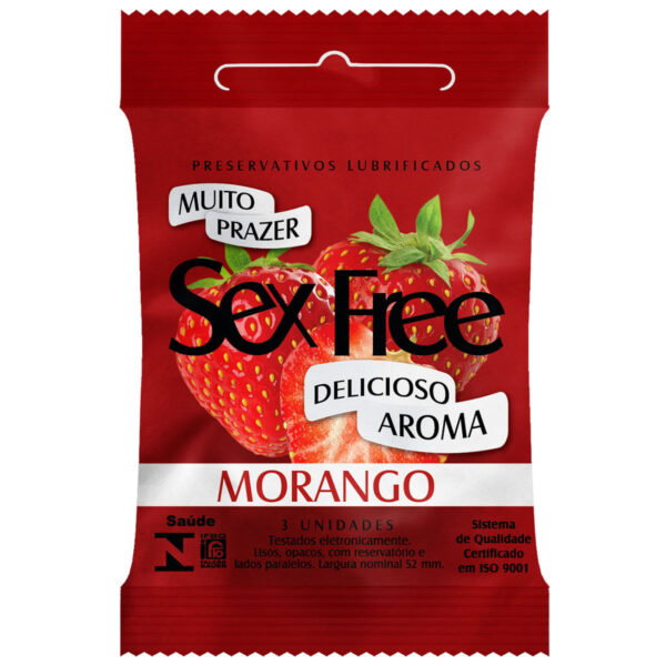 01106-Morango_1 Preservativos Lubrificados Aromáticos com 3 unidades Sex Free