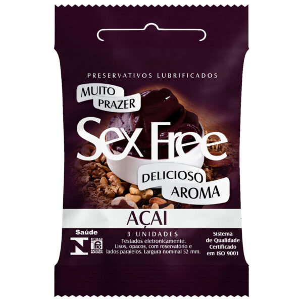 01111-Acai_1 Preservativos Lubrificados Aromáticos com 3 unidades Sex Free