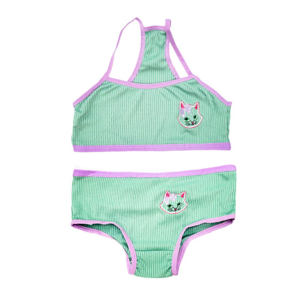 131PT-GG-Verde_1 Conjunto Infantil Canelado com Estampa Gata Patitex