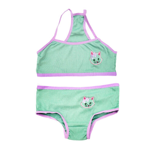 131PT-P-Verde_1 Conjunto Infantil Canelado com Estampa Gata Patitex