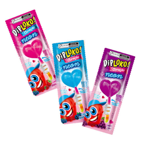 13528_1 Dip Loko Coração + Neon Pirulito com Haste que Brilha no Escuro 10g Danilla