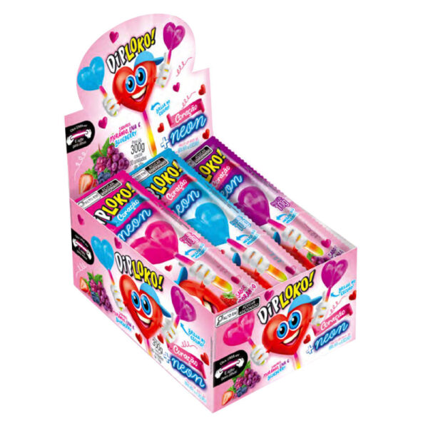 13528_2 Dip Loko Coração + Neon Pirulito com Haste que Brilha no Escuro 10g Danilla
