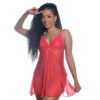 1523-P-Vermelho_1-1 Camisola em Tule e Renda com Abertura Lateral Yully Lingerie