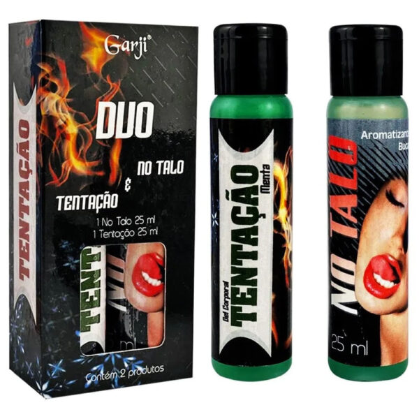 Duo Tentação e No Talo Óleo Esquenta e Esfria Beijável e Óleo para Garganta Profunda 25ml Garji