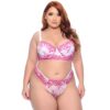 19300-EG1-Branco-com-Pink_1 Conjunto Bicolor com Detalhes em Renda Colorida e Lacinho Plus Size Meu Mundo M