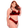 19300-EG3-Preto-com-Vermelho_2 Conjunto Bicolor com Detalhes em Renda Colorida e Lacinho Plus Size Meu Mundo M