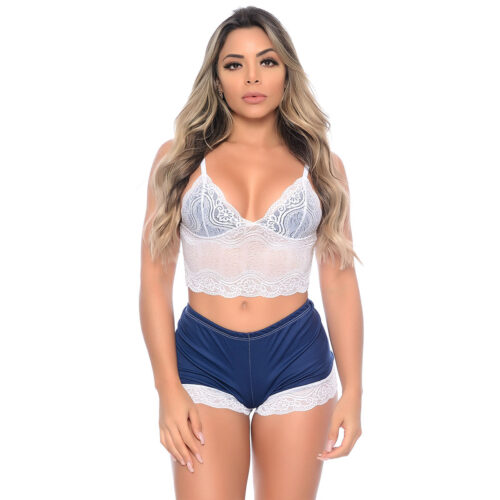Short Doll em Malha com Renda Branca Sexy Hot Love