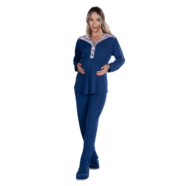 22121-P-Azul-Marinho_1 Pijama Suede Gestante com Manga Longa e Calça Coleção Inverno Victory