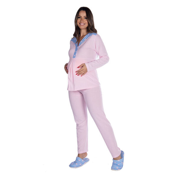 22121-P-Rosa-Ross_1 Pijama Suede Gestante com Manga Longa e Calça Coleção Inverno Victory