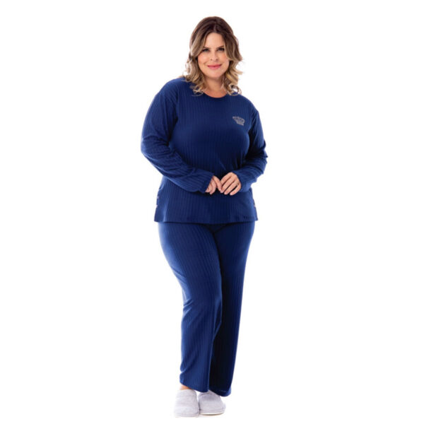 24136-54-Marinho_1 Pijama Elegance Canelado Plus Size Manga Longa e Calça Inverno Victory