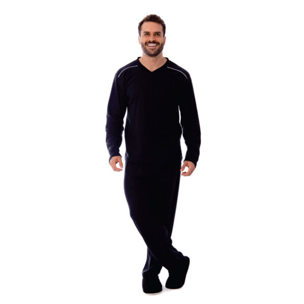 24139-GG-Preto_1 Pijama Tradicional Canelado Masculino com Manga Longa e Calça Coleção Inverno Victory