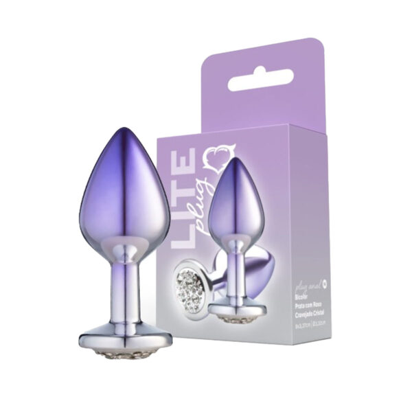 274-Prata-com-Roxo_3 Plug Anal M Bicolor com Pedra Cravejada Linha Lite Plug Sexy Fantasy