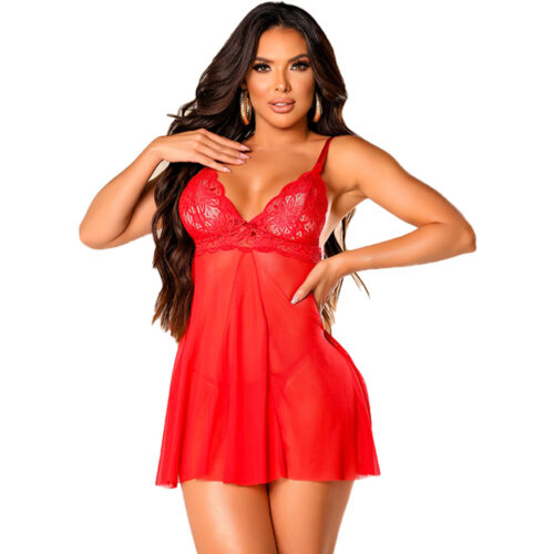 3.66-P-Vermelho_1 Camisola Amor Safado em Tule com Detalhes em Renda Tallyta Moda Apimentada