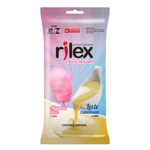 Kit Preservativo Lubrificado com 6 unidades Aroma de Algodão Doce e Leite Condensado Rilex