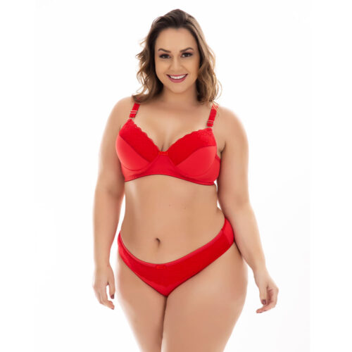520PT-48-Vermelho_1 Conjunto Cris Plus Size com Detalhes em Renda Patitex
