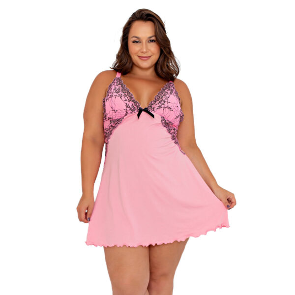 550PT-48-Rosa-Pantera_1-1 Camisola Plus Size Bicolor com Lacinho Patitex
