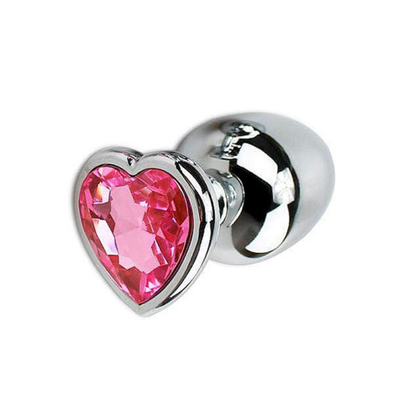 5850-G-Pink_1 Plug Anal de Aço com Cristal Formato Coração Tamanho G Sexy Import