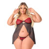 6.224-G1-Preto-com-Vermelho_1 Camisola Beijo Plus em Tule com Detalhes em Renda Tallyta Moda Apimentada