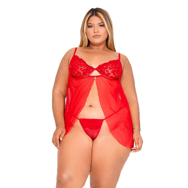6.224-G1-Vermelho_1 Camisola Beijo Plus em Tule com Detalhes em Renda Tallyta Moda Apimentada
