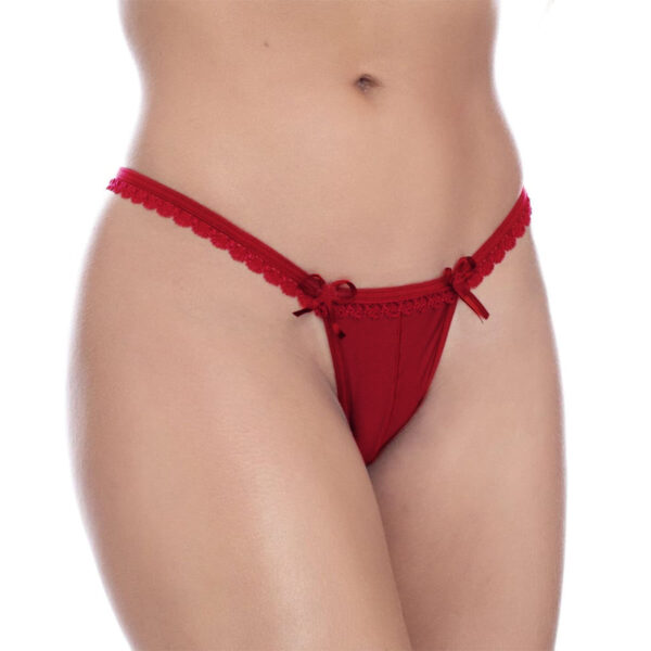 600PT-U-Vermelho_1 Calcinha Fio Dental em Microfibra Safadinha com Renda e Lacinhos Patitex