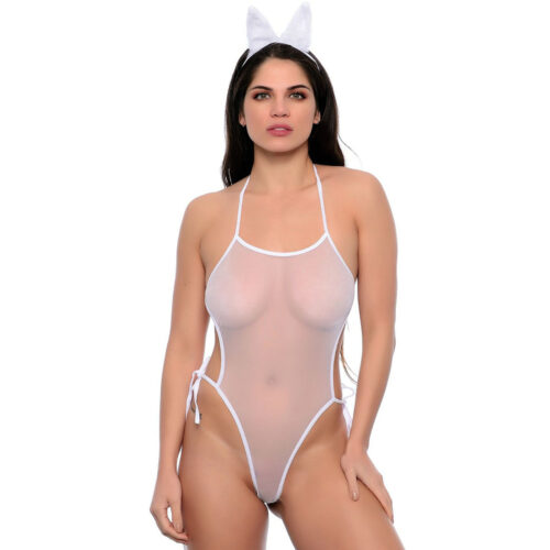 6102_1 Coelhinha Sexy Fantasia Body em Tule Pimenta Sexy