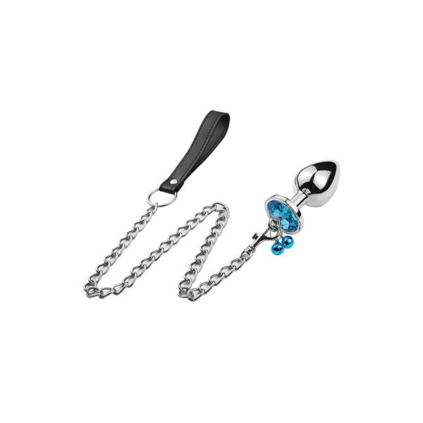 6366P-Azul_1 Plug Anal de Aço com Sino e Corrente 7x2,7 cm Miss Collection