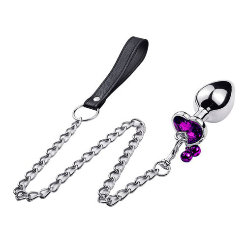 6369P-Roxo_1 Plug de Coração em Aço com Sino e Corrente Sexy Import