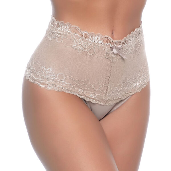 670-G-Chocolate_1 Calcinha Tanga com Cós Largo em Cotton com Detalhes Rendados Yully