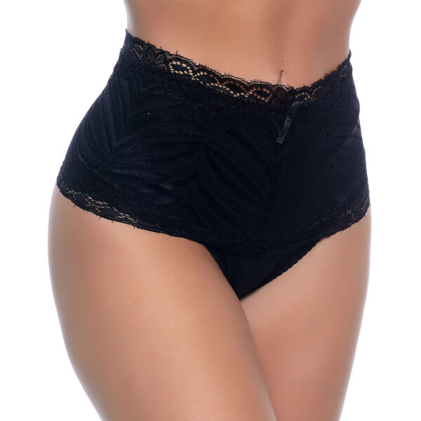 670-G-Preto_1 Calcinha Tanga com Cós Largo em Cotton com Detalhes Rendados Yully