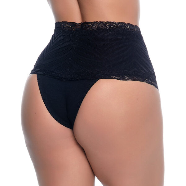 670-G-Preto_2 Calcinha Tanga com Cós Largo em Cotton com Detalhes Rendados Yully