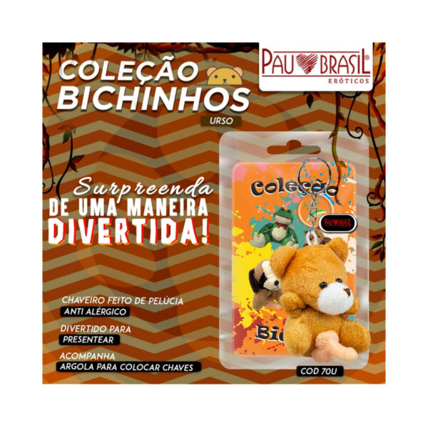 70M-Urso_2 Chaveiro de Bichinho em Pelúcia com Genital Pênis Pau Brasil