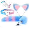 Kit Sado Rapousa com 4 peças Azul e Rosa - Kit Rabo de Raposa, Tiara de Orelhas, Grampos para os Seios e Gargantilha Sexy Import