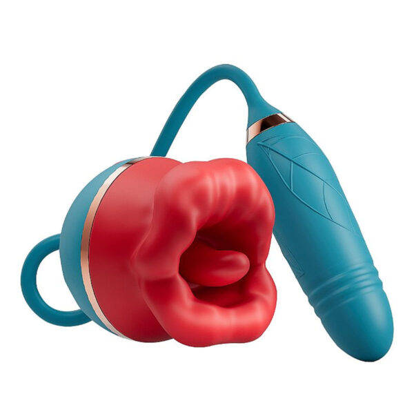 7875_1 Vibrador de Clitóris Formato de Boca com Bullet Vai e Vem e 10 Modos de Estimulação Sexy Import