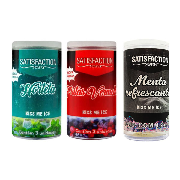 Kiss Me Ice Cápsula com Óleo Beijável para Massagem Corporal com 3 unidades Satisfaction Caps