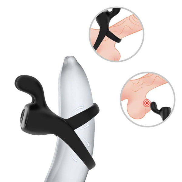 8694-Preto_2 Anel Peniano Duplo com Estimulador de Clitóris 9 Modos de Vibração Sexy Import