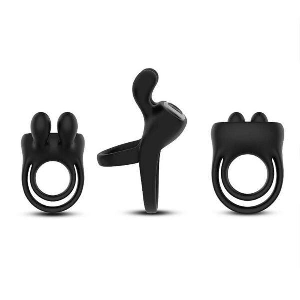 8694-Preto_4 Anel Peniano Duplo com Estimulador de Clitóris 9 Modos de Vibração Sexy Import