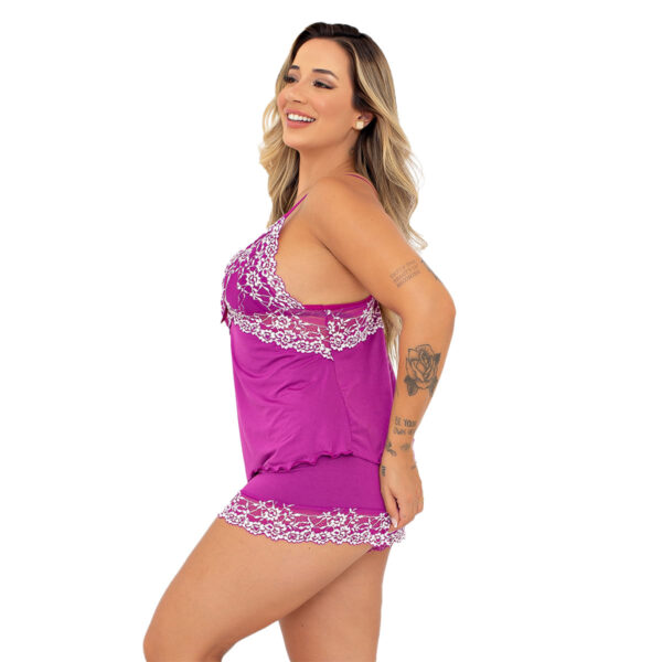 874PT-M-Roxo-Odalisca_2 Baby Doll Izabella Pijama em Malha com Detalhes Rendados Patitex