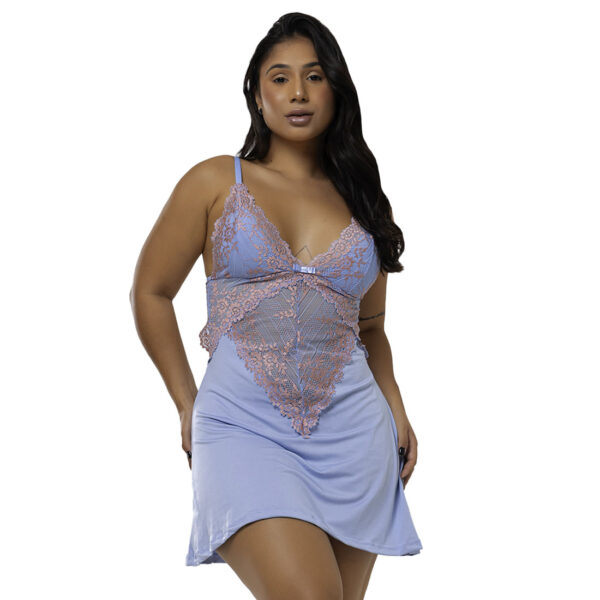 878PT-GG-Azul-Frozen_1.jpg Camisola Bicolor Larissa com Detalhes em Renda Patitex