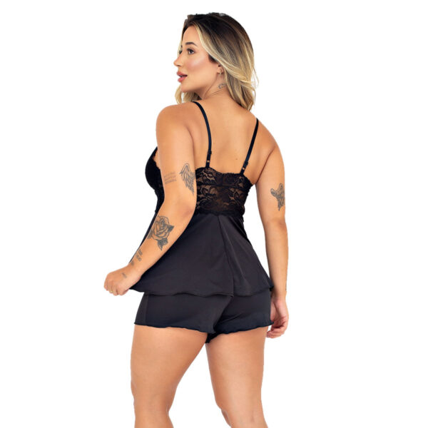 895-P-Preto_2-1 Baby Doll Liso Ayla com Detalhes em Renda Patitex