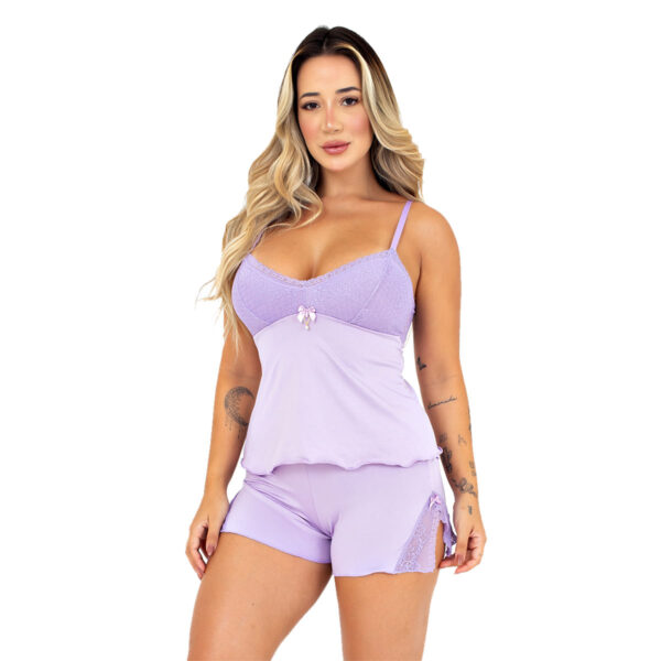 Baby Doll Liso Melinda com Biju e Detalhes em Renda Patitex
