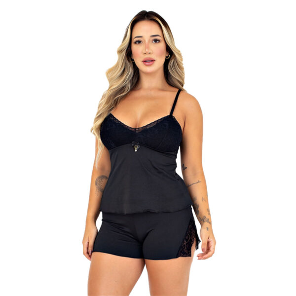Baby Doll Liso Melinda com Biju e Detalhes em Renda Patitex