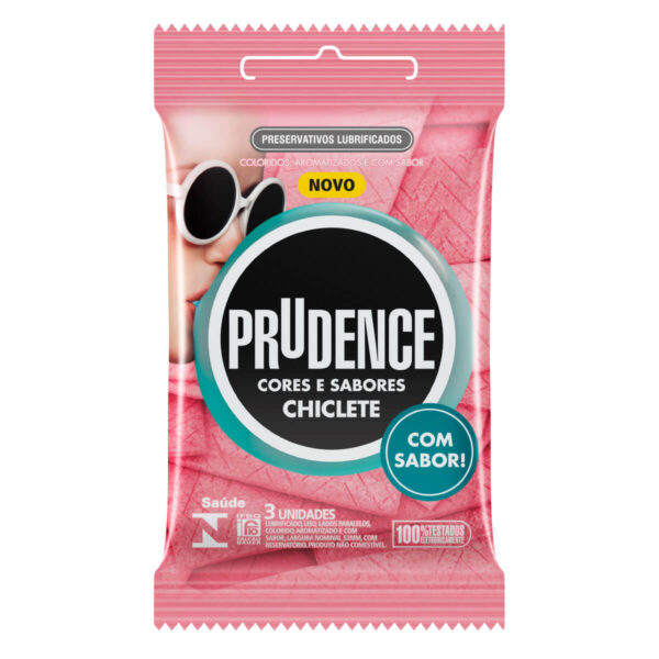 A1019_1 Preservativos Cores e Sabores Chiclete com 3 unidades Prudence