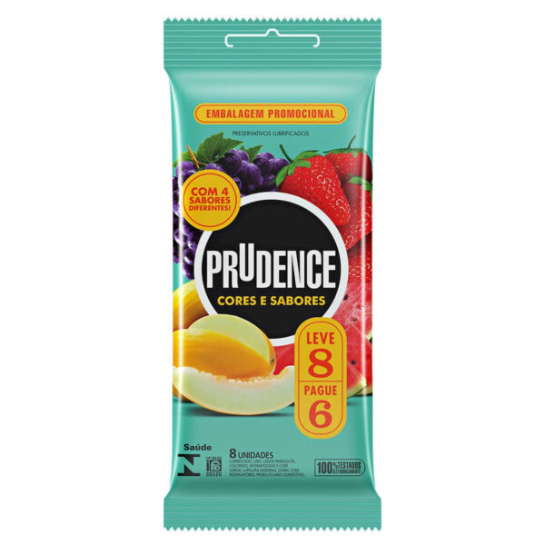 A1031_1 Preservativos Cores e Sabores Leve 8 Pague 6 unidades Prudence