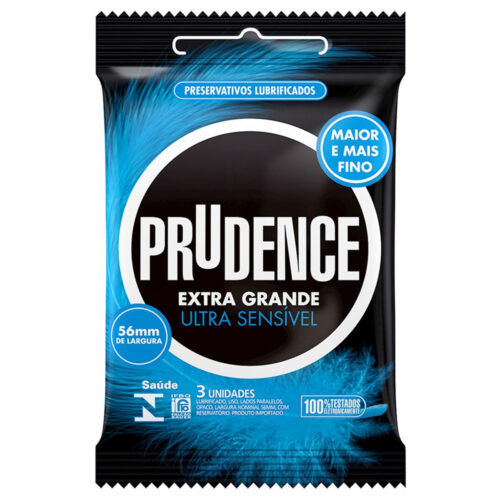 A4012_1 Preservativos 3 Unidades Extra Grande Ultra Sensível Maior e Mais Fino 56mm de Largura Prudence