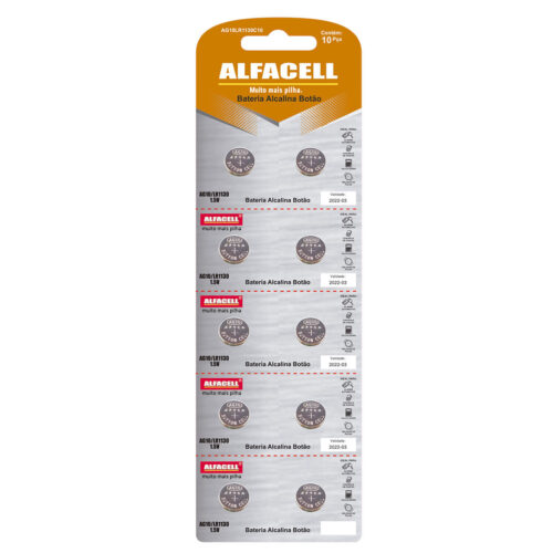 Bateria Alcalina AG10/LR1130 1.5V Cartela com 10 Unidades Alfacell