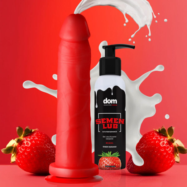 Kit Morango do Amor com Prótese que Ejacula e Semen Lub Lubrificante Adão e Eva