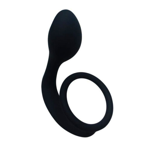 AN069-Preto_1 Anel Peniano com Plug Anal com Inclinação para Estimulação da Próstata Vip Mix